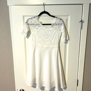 Wore this dress once for my wedding rehearsal! Don’t need anymore. Like new.